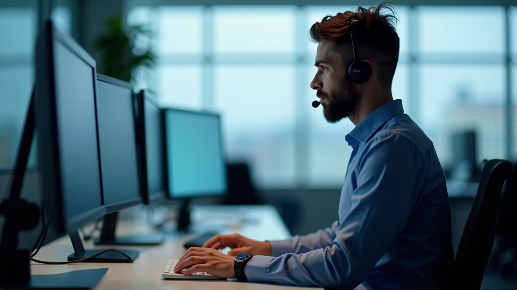 Technical support team reviewing system logs and troubleshooting dashboard in office setting